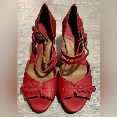 Sergio Tomani Red Leather Strappy Open Toed Heels Size 38 US 8 • $55