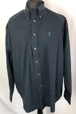Yves Saint Laurent Classic Button Down Collar Long Sleeve Shirt Navy Blue L A549 • £13.19