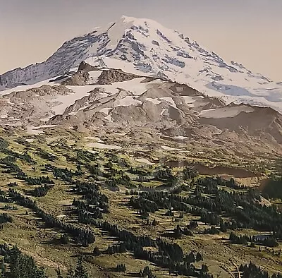 Spectacular Hand Tinted Photo Of Mt Rainier Washington. C 1930's O. Nelson • $139.95