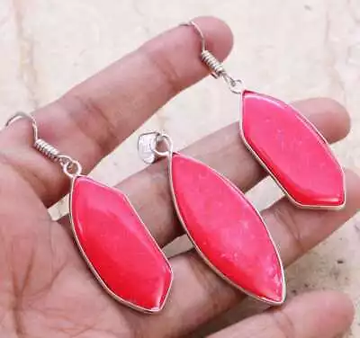 Red Coral Art Piece 925 Silver Plated Handmade Pendant & Earrings Set Of 2.2  • $1.99