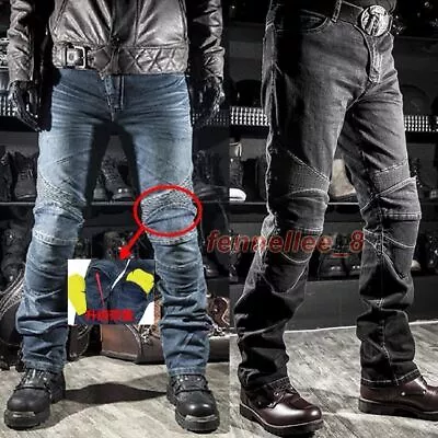 Men Motorcycle Jeans Trousers Motorbike Denim Riding Pants With Knee Pads Casual • $52.44