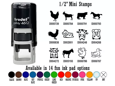 Farm Animals Cow Chicken Goat Pig Horse 1/2  Self-Inking Rubber Stamp Stamper • $9.99