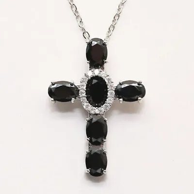 $6.80 • Buy Birthstone Jewelry Gift Black Onyx Gemstone Solid Silver Cross Necklace Pendants