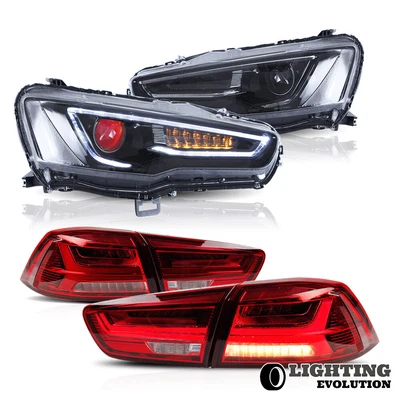 $531.99 • Buy Demon Eyes Headlights +Red Lens Tail Lights For 2008-2017 Mitsubishi Lancer EVO