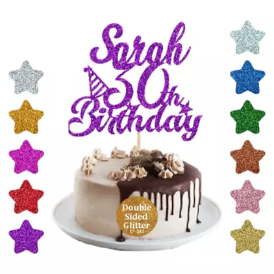 $6.99 • Buy Personalised Happy Birthday Glitter Cake Topper Any Age 10th 15th 18th 30th