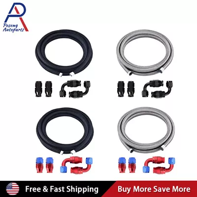 10AN/8AN/6AN/4AN Fitting Stainless Steel Braided PTFE Oil Fuel Hose Line Kit  • $48.99