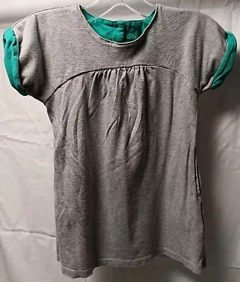 Mini Boden Girls 2-3Y Knit Dress Heather Gray Turquoise Trim Cuffs Pockets Soft • $32.99