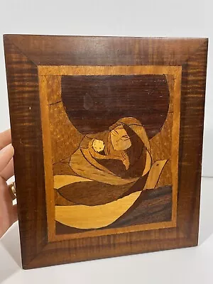 Marquetry Inlaid Wood Religious Virgin Mary Artwork Plaque  • $9.99