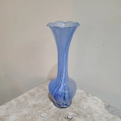 Beautiful Rare Vintage Cobalt/Smoke  Blue Fluted Vase Art Glass • $32