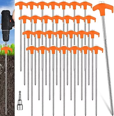 12 Inch Tent Stakes Screw In Camping Stakes Heavy Duty Metal Stake 20 Orange New • $50.11