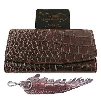 Genuine Real Crocodile Alligator Belly Skin Leather Trifold Clutch Brown Wallet • $75