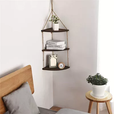 $24.98 • Buy Hanging Corner Shelves For Wall 3Tier Wood Floating Shelf Storage Organizer Rack