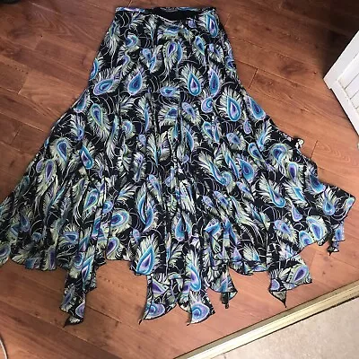 JAEGER GORGEOUS 100% SILK FLOATY TIERED SKIRT PEACOCK PRINT Size 8 • £4.99