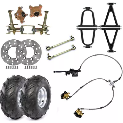 Go Kart 4 Stud Hub Front Suspension Shock Swing Arm A-Arm Kit Upper Lower ATV • $178.15