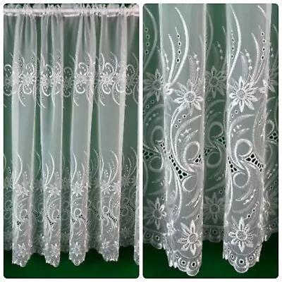 White Lace Cheap Net Curtains Rod Slot Ready To Use Sold By The Metre Multi Size • £9.67