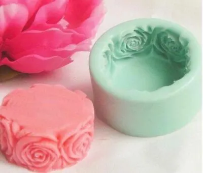 3D Round Floral Rose Soap Moulds Handmade Silicone Soap Mould Craft Art DIY Mold • £5.26