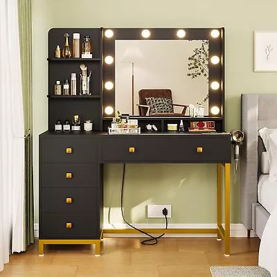 Vanity Desk With Mirror And Lights Makeup Table With Charging Station5 Drawers • $174.70