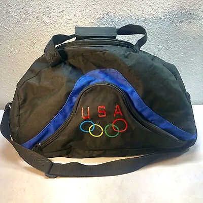 Vintage Olympic Team USA Black Gym Bag Tote Duffle Carry-on W/ Shoulder Strap • £14.41