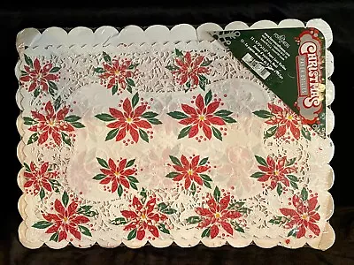 Vintage Christmas Lace Paper Doilies Placemats 12- 9 3/4  X 14 1/2  Poinsettias • $11