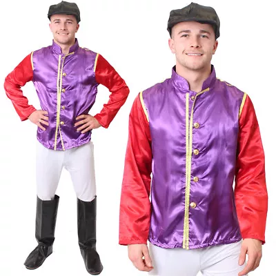 Mens Jockey Costume Horse Racing Fancy Dress Purple Top Trousers Goggles Boots • £26.99