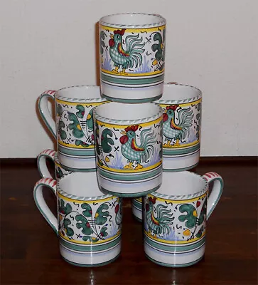 Deruta  Pottery Hand Painted Xxl Green Rooster Orviatano Mugs 8 Pcs • $249