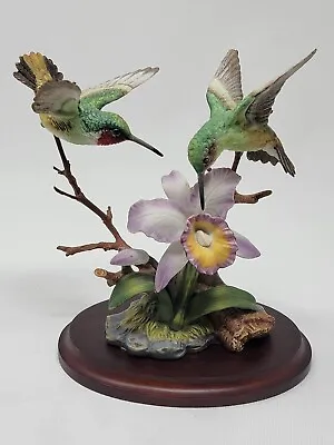 Maruri Allen Pair Of Hummingbirds Purple Orchid Porcelain And Bronze GLUED BASE • $149.95