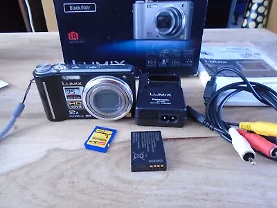 Panasonic Digital Camera Lumix DMC-TZ7 10.1MP Black Tested. Memory Card Charger • £42