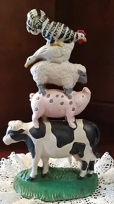 5 Stacked Farm Animal Cast Iron Doorstop - Midwest Imports - 9  Tall 5.5  Wide • $20