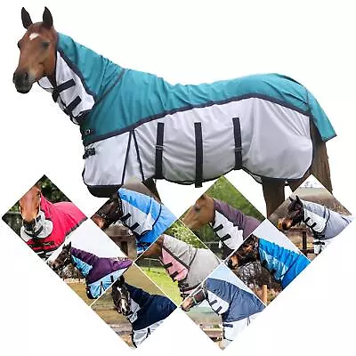 600D 2 In 1 Combo Waterproof Fly Turnout Mesh Horse Rug Fixed Neck Multi Colours • £47.29