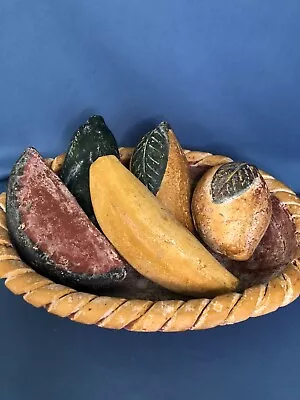 Vintage Mexican Clay Pottery Braided Bowl 5 Pc Fruit Hand Painted Terra Cotta • $34.99
