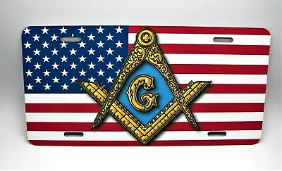 Freemason Masonic Mason Logo American Flag Metal Car License Plate Auto Tag • $14.95