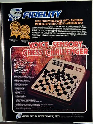 Voice Sensory Chess Challenger Game By Fidelity Orig Vtg 1980 Photo Ad  • $16.77