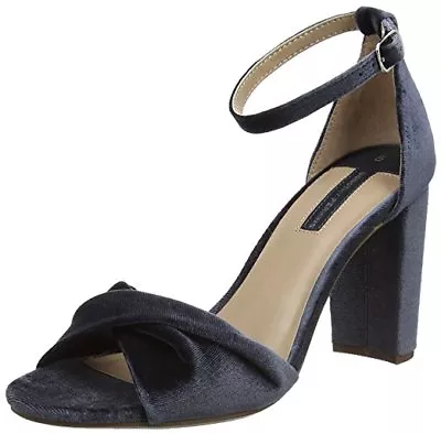 Dorothy Perkins Shani Grey Velvet Block High Mid Heel Shoes Sandals Size 5 38 BN • £28.99