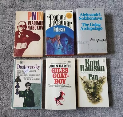 Vintage 6 Book Lot • Dostoevsky Nabokov Hamsun DuMaurier Solzhenitsyn Barth • $25