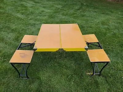 Vintage Suitcase Folding Handy Picnic Table & Chair Set Milwaukee Stamping Co. • $190