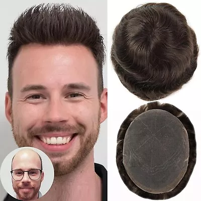 Toupee For Men 0.1mm Thin HD Lace Real Human Hair Men's Hair Piece Light Brown • $130