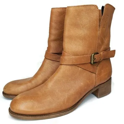 J Crew Boots Womens Size 9 Ryder Short Tan Leather Strappy Buckles Ankle Booties • $39.99