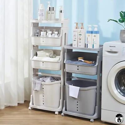 Large Laundry Sorter Carts Storage Rack Clothes Washing Baskets Holder On Wheels • £22.95