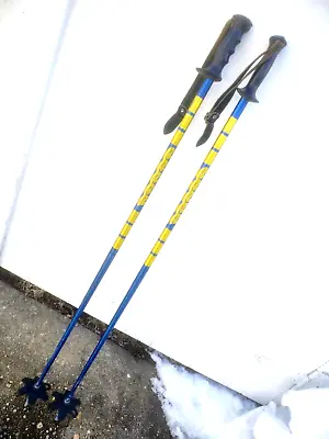 Vintage 1970s K2 USA Ski Poles Wong Banger Metallic Blue & Gold 46  Freestyle • $79.99