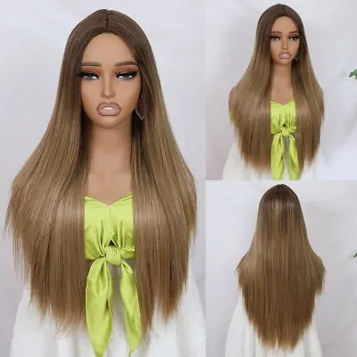 Ombre Brown Blonde Hair Synthetic No Lace Wigs Long Straight Fashion Women Party • $14.32
