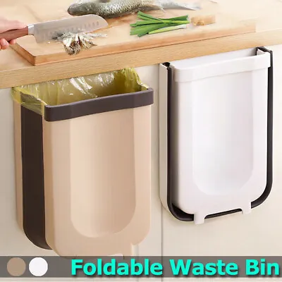 $12.99 • Buy Wall Mounted Foldable Waste Bin Kitchen Cabinet Door Cupboard Hanging Trash 9L