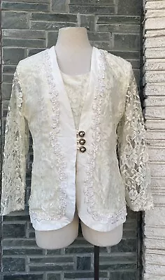 VTG 80’s Ivory White Lace Blazer W Detachable Dickey • $10