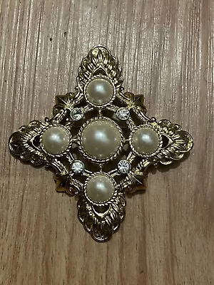 KJL Kenneth Jay Lane For Avon Brooch Maltese Cross Faux Pearl Pendant Pin • $19.99