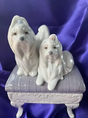 Lladro Maltese Dogs  Looking Pretty  #6688 Porcelain Figurine W/ Orig. Box • $225