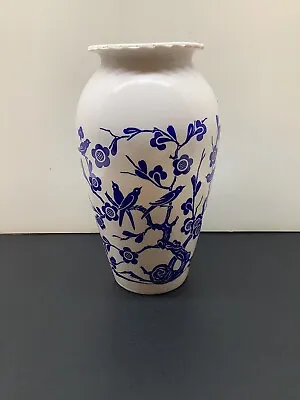 1948 Anchor Hocking 9” Vase Blue Birds & Cherry Blossoms Milk Glass EUC • $29.99