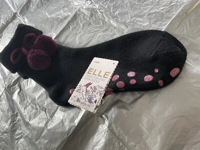 £3 • Buy Elle Pom Pom Slipper Socks, Non Slip  Bnwt - Black/Burgundy