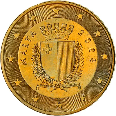 [#381916] Malta 50 Euro Cent 2008 Paris Gold-plated Coin MS Brass KM:130 • $13.90