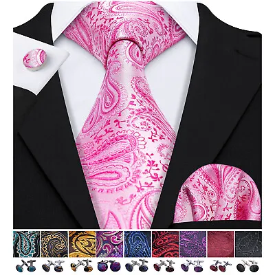 Silk Mens Tie Set Necktie Pocket Square Cufflinks Optional Wedding Party Office • £9.59