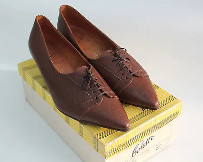 £44 • Buy Vintage Deadstock 60s Mod Brown Leather Low Heel Shoes (fits Modern Size 6)