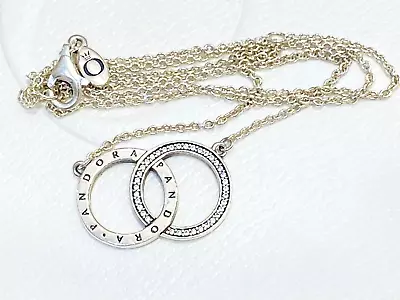 Authentic Pandora Entwined Circles CZ Logo Sparkle Collier Necklace 396235 • $69